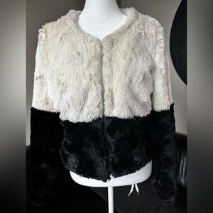 C. Luce Black and Cream Super Soft satin lined Teddy Jacket, never worn